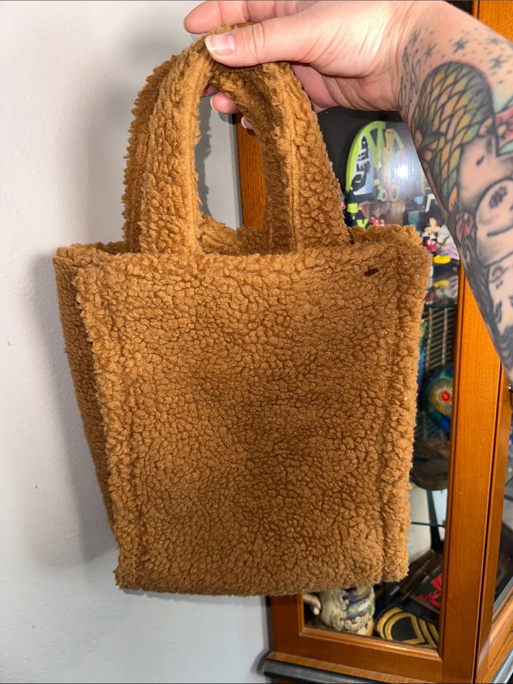 Plush Teddy Tote Bag in Camel